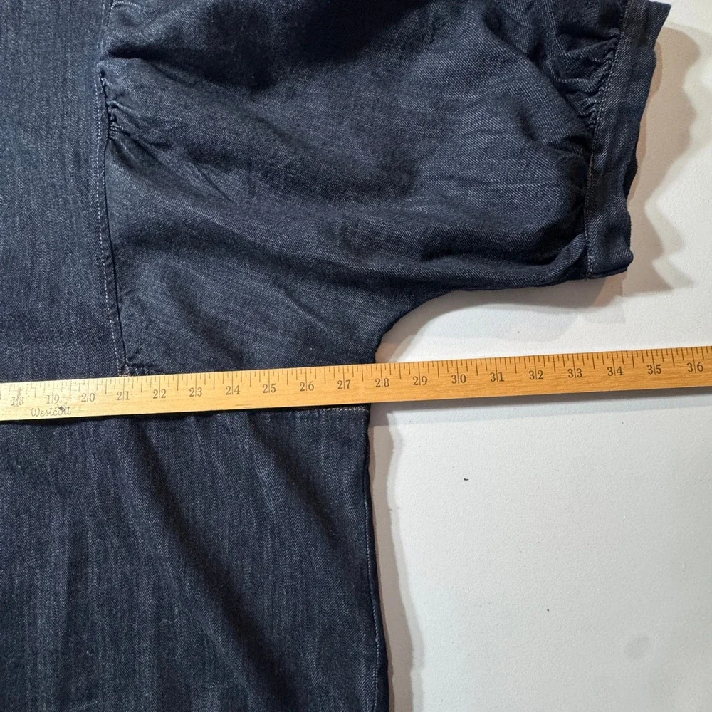 Old Navy Denim Blouse Womens XXL Tall Dark Blue Excellent Puff Sleeve Button Up